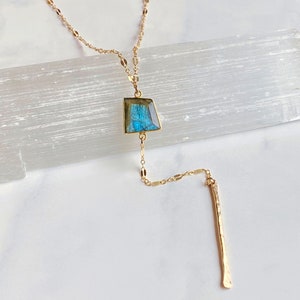Labradorite bar drop necklace