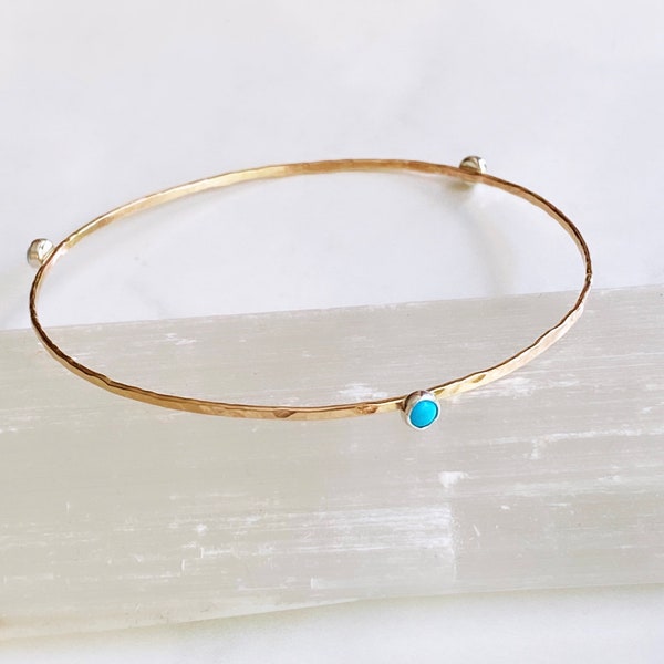 Hammered turquoise bangle-14kt gf