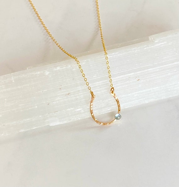 lucky horseshoe aquamarine necklace