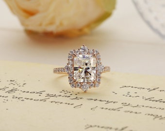 2.50 CT Radiant Cut Moissanite Engagement Ring  10K/14K Solid Gold Anniversary Ring Unique Halo Wedding Ring Vintage Style Ring For Women