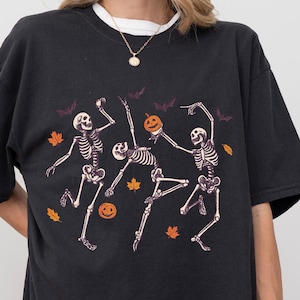 Comfort Colors Dancing Skeleton Shirt, Halloween Shirt, Pumpkin Shirt, Retro Halloween Shirt