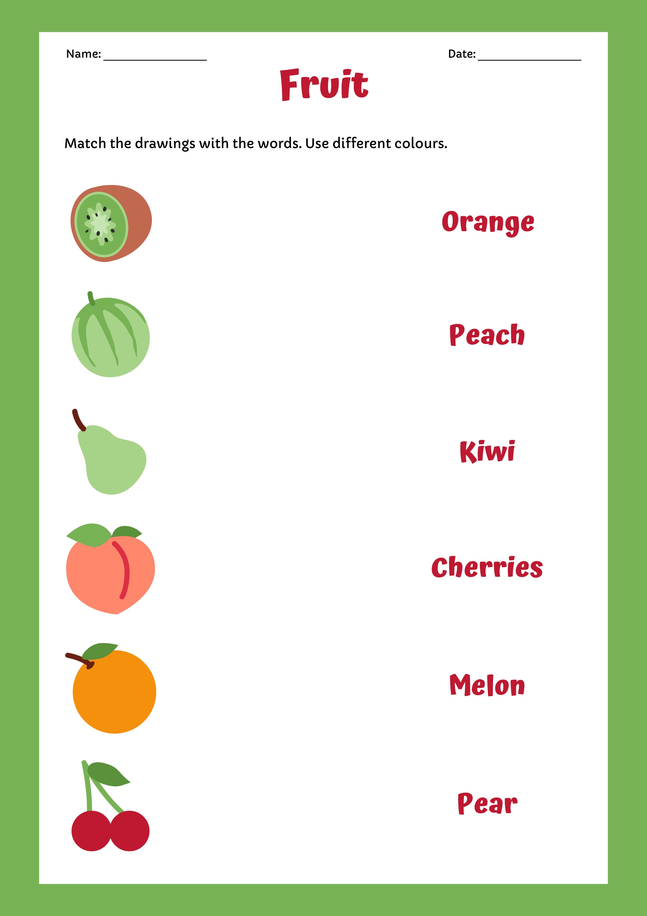 50 Fruits Cards, Fruits Flashcards, Printable Real Pictures Flashcards