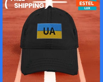 Cotton Low Profile Baseball Cap with Embroidered Design Distressed Dad Hat Fashionable Dad Hat Helldivers cap Gym hat Flag of Ukraine