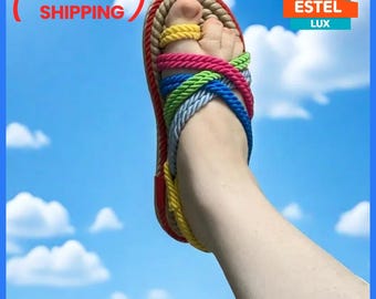 Handmade Rope Sandals – Colorful Summer Beach Sandals for Women – Boho Flat Sandals for Vacation, Outdoor, Casual Wear–Vegan & Eco-Friendly