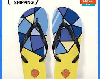 Flip-Flops Yellow-Blue Unisex Cushioned Footbed Original Slim Thong Geometric elegance: customized flip flops with unique design Gift