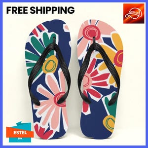 Colorful Floral Flip Flops – Summer Beach Sandals for Women & Men – Comfortable, Lightweight, Perfect for Vacation, Pool, or Casual Wear
