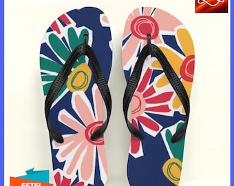 Colorful Floral Flip Flops – Summer Beach Sandals for Women & Men – Comfortable, Lightweight, Perfect for Vacation, Pool, or Casual Wear