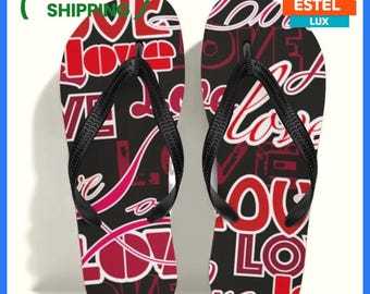 Beach Flip-Flops Red-Black-Unisex Cushioned Footbed Original Flip Flops Geometric Elegance: Customized Flip Flops With Unique Design
