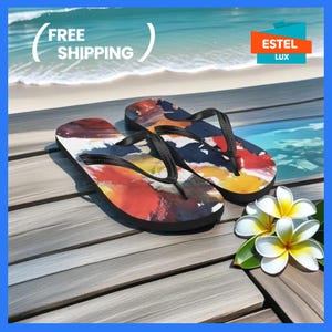 Flip-Flops Multi-Colored Unisex Cushioned Footbed Original Slim Thong Geometric elegance: customized flip flops with unique design Gift
