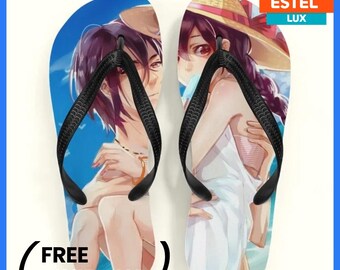 Anime Pattern Flip Flops Unisex Soft Insole Original Flip Flops Geometric Elegance, Custom Flip Flops With Unique Design, Beach Flip Flops