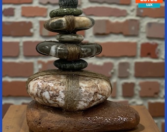 Handmade Stone Sculpture – Eco Resin Sea Rock Art from Turkey | Mediterranean Zen Decor | Natural Pebble Stack | Free Shipping