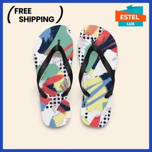 Flip-Flops Multi-Colored Unisex Cushioned Footbed Original Slim Thong Geometric elegance: customized flip flops with unique design Gift