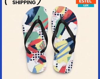 Flip-Flops Multi-Colored Unisex Cushioned Footbed Original Slim Thong Geometric elegance: customized flip flops with unique design Gift