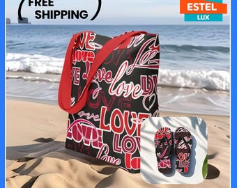 Women's beach tote bag and unisex flip-flops with a unique original pattern are a great gift for your mother, sister or friend.