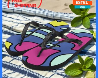 Flip-Flops Multi-Colored Unisex Cushioned Footbed Original Slim Thong Geometric elegance: customized flip flops with unique design Gift