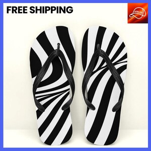 Flip-Flops Black-White Unisex Cushioned Footbed Original Flip Flops Geometric Elegance: Customized Flip Flops With Unique Design