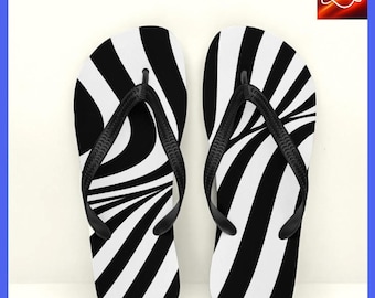 Flip-Flops Black-White Unisex Cushioned Footbed Original Flip Flops Geometric Elegance: Customized Flip Flops With Unique Design