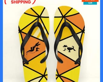 Flip-Flops Yellow-Black Unisex Cushioned Footbed Original Flip Flops Geometric Elegance: Customized Flip Flops With Unique Design