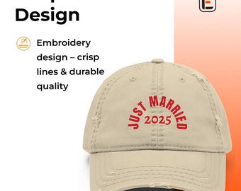 Just Married 2025 Distressed Dad Hat – Funny Wedding Gift for Groom or Bride – Newlywed Baseball Cap