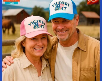 Victory 45-47 Trucker Hat USA Flag Cap Pro Trump 2024 Mesh Cotton Patriotic Gift