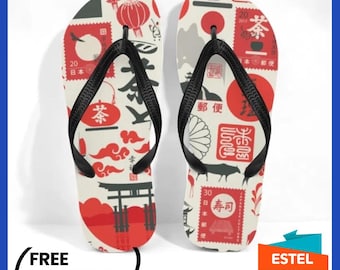 Japanese Style Flip Flops Japan Art Unisex Flip Flops Japanese Desine Flip-Flops Multi-Colored Unisex Original Slim Thong Geometric elegance