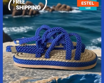Blue Flip Flop Sandals | Casual Summer Flats for Women | Slip-On Sandals for Beach |Summer Braided Flats | Mink Sandals for Women