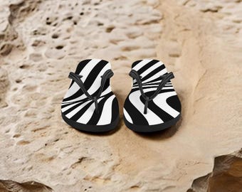 Flip-Flops Black-White Unisex Cushioned Footbed Original Flip Flops Geometric Elegance: Customized Flip Flops With Unique Design