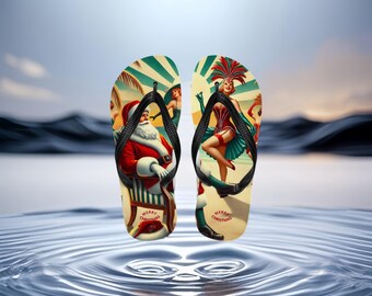 Christmas Santa Flip Flops, Festive Christmas Shoes, Funny New Year Santa Gift, Merry Christmas and Happy New Year, Unisex Beach Flip Flops