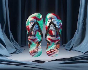 Christmas Santa Flip Flops, Festive Christmas Shoes, Funny New Year Santa Gift, Merry Christmas and Happy New Year, Unisex Beach Flip Flops