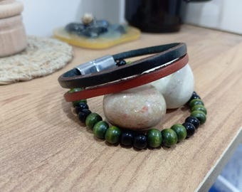 Mens Leather Bracelet + 3 Magic Stones Gift Mens Gift For Dad Fathers Day Gifts Anniversary Gift For Husband Gift For Men Birthday Gift