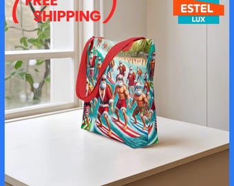 Women's Santa Claus Bag Christmas Ornament Tote  Santa Design on Bag Gift for Mom Sister Friend Christmas Gift Women's Large Bag Beach Tote