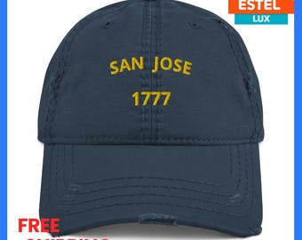 Vintage San Jose Cap Cotton Baseball Cap Embroidered Pattern Distressed Dad Hat Fashionable Dad Hat