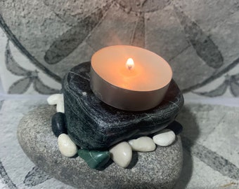 Handcrafted Stone Tea Light Holder Coastal Pebble Tea Light Holder Coastal Stone Tea Light Holder Sea Stone Tea Light Holder Gift Handmade