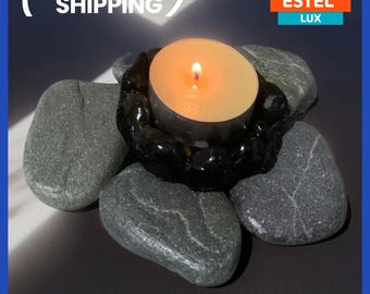 Handcrafted Stone Tea Light Holder Coastal Pebble Tea Light Holder Coastal Stone Tea Light Holder Sea Stone Tea Light Holder Gift Handmade