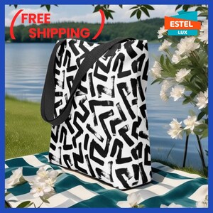 Kunst Tote Bug für Frauen, Design Strand Bug Schwarz-Weiß Bunt Shater Resistant Tote Bug Bunt Tote Pool Bug Picknick Bug Virtndy Geschenk