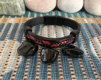 Mens Leather Bracelet + 3 Magic Stones Gift Mens Gift For Dad Fathers Day Gifts Anniversary Gift For Husband Gift For Men Birthday Gift
