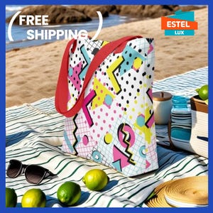 Kunst Einkaufstasche für Frauen, Design Strandtasche Rong Bag Bunt Wasserdicht Einkaufstasche Bunt Tote Pool Tasche Picknicktasche Geburtstagsgeschenk