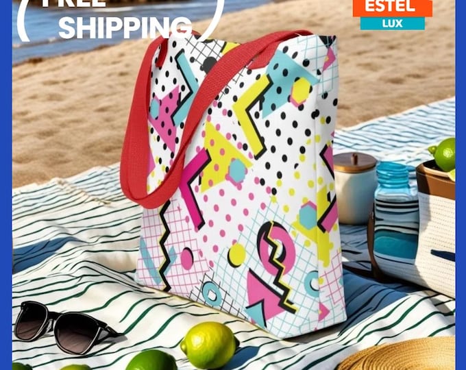 Featured listing image: Art Tote Bag for Women,  Design Beach Bag  Rong Bag  Colourful Water Resistant Tote Bag Colourful Tote Pool Bag Picnic Bag Birthday Present