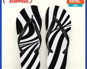 Fashionable Flip-Flops Black-White Unisex Cushioned Footbed Original Flip Flops Geometric Elegance: Customized Flip Flops With Unique Design