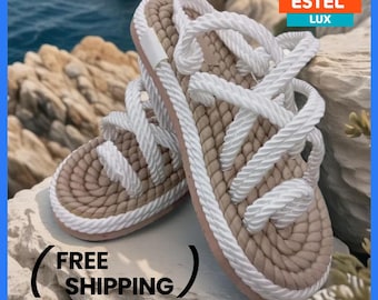 White Flip Flop Sandals | Casual Summer Flats for Women | Slip-On Sandals for Beach |Summer Braided Flats | Mink Sandals for Women