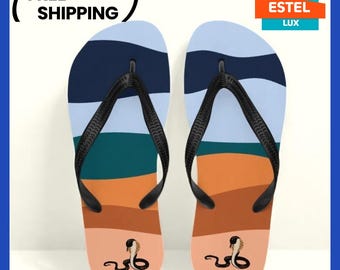 Flip-Flops Multi-Colored Unisex Cushioned Footbed Original Slim Thong Geometric elegance: customized flip flops with unique design Gift