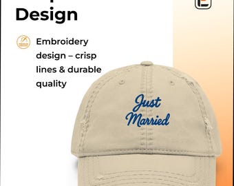 Just Married Distressed Dad Hat – Vintage Khaki Cap, Wedding Gift, Funny Newlywed Baseball Hat Distressed Dad Hat