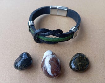 Mens Leather Bracelet  Gift for Him  Stones Fathers Day Gift Idea  Mens Leather Bracelet  Mens Birthday Gift  Leather Bracelet + Magic