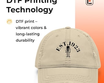 Distressed Dad Hat with Mysterious Figure Print, Vintage Baseball Cap, Monster Art Design