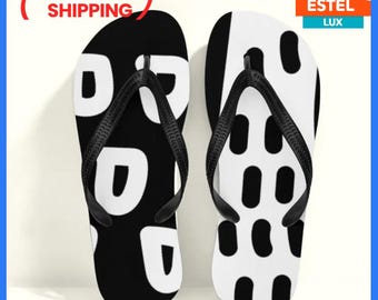 Flip-Flops Black-White Unisex Cushioned Footbed Original Flip Flops Geometric Elegance: Customized Flip Flops With Unique Design