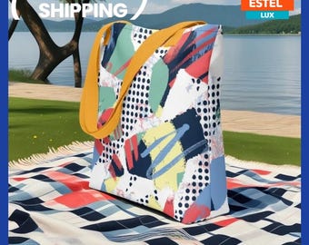 Art Tote Bag for Women,  Design Beach Bag  Rong Bag  Colourful Water Resistant Tote Bag Colourful Tote Pool Bag Picnic Bag Birthday Present