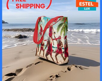 Women's Santa Claus Bag Christmas Ornament Tote  Santa Design on Bag Gift for Mom Sister Friend Christmas Gift Women's Large Bag Beach Tote