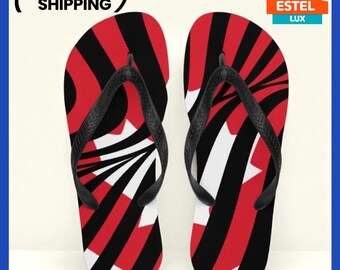 Flip-Flops Red-Black-White Unisex Cushioned Footbed Original Flip Flops Geometric Elegance: Customized Flip Flops With Unique Design