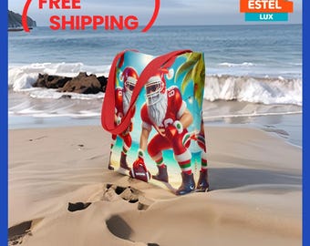 Women's Santa Claus Bag Christmas Ornament Tote  Santa Design on Bag Gift for Mom Sister Friend Christmas Gift Women's Large Bag Beach Tote