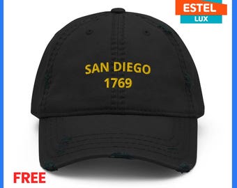 Embroidered cotton cap, 100% cotton hat - black and gray, adjustable strap, premium fashion accessory Distressed Dad Hat Fashion Dad Hat